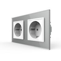 Розетка Livolo 2 поста Белая с серой рамкой