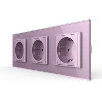 Розетка электрическая 16A Livolo, 3 поста, цвет розовый
