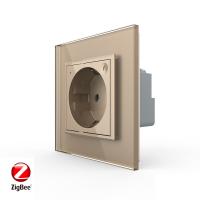 Розетка электрическая ZigBee (Wi-Fi) с заземлением защитными шторками 16A 1 пост Золотая