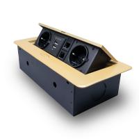 Розетка горизонтальная выдвижная цвет золотой 2 Euro 16A, 2 USB A с блоком 5В/2.1А, 2 RJ45 RocketSocket, проводка, цвет золотой