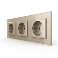 Розетка электрическая 16A Livolo, 3 поста, цвет шампань