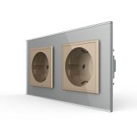 Розетка Livolo 2 поста Золотая с серой рамкой
