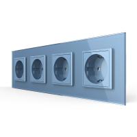 Розетка электрическая 16A Livolo, 4 поста, цвет синий