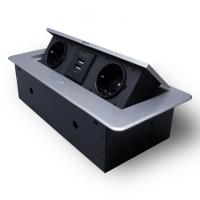 Розетка горизонтальная выдвижная 2 Euro 16A, 2 USB A с блоком 5В/2.1А RocketSocket, проводка, цвет серый