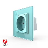 Розетка электрическая ZigBee (Wi-Fi) с заземлением защитными шторками 16A 1 пост Зеленая