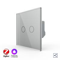 Двухклавишный проходной умный сенсорный выключатель Livolo ZigBee, 1 пост, Серый