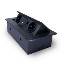 Розетка горизонтальная выдвижная цвет черный 2 Euro 16A, 2 USB A с блоком 5В/2.1А, RJ45 RocketSocket, проводка, цвет черный