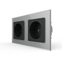 Розетка Livolo 2 поста Черная с серой рамкой