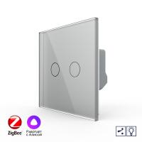 Двухклавишный проходной умный сенсорный диммер Livolo ZigBee, 1 пост, Серый