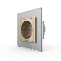 Розетка Livolo 1 пост Золотая с серой рамкой