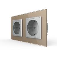 Розетка Livolo 2 поста Серая с золотой рамкой