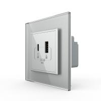 Розетка USB type C+A с блоком питания 36W Livolo 1 пост Серая