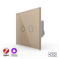 Двухклавишный проходной умный сенсорный диммер Livolo ZigBee, 1 пост, Золотой