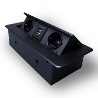 Розетка горизонтальная выдвижная 2 Euro 16A, 2 USB A с блоком 5В/2.1А RocketSocket, проводка, цвет черный