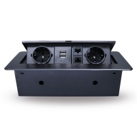 Розетка горизонтальная выдвижная цвет черный 2 Euro 16A, 2 USB A с блоком 5В/2.1А, 2 RJ45 RocketSocket, проводка, цвет черный