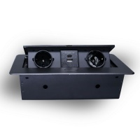 Розетка горизонтальная выдвижная 2 Euro 16A, USB type A+C с блоком 18W RocketSocket, проводка, цвет черный