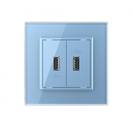 Розетка Livolo USB с блоком 5В 2.1А двойная Синяя