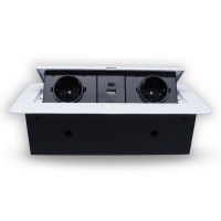 Розетка горизонтальная выдвижная 2 Euro 16A, USB type A+C с блоком 18W RocketSocket, проводка, белый