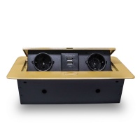Розетка горизонтальная выдвижная 2 Euro 16A, 2 USB A с блоком 5В/2.1А RocketSocket, проводка, цвет золотой