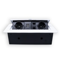 Розетка горизонтальная выдвижная 2 Euro 16A, 2 USB A с блоком 5В/2.1А, 2 RJ45 RocketSocket, проводка, цвет белый