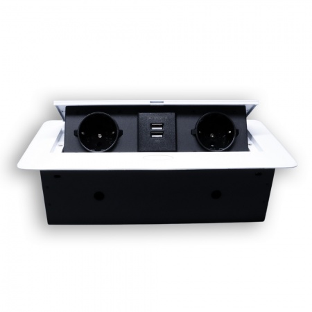 Розетка горизонтальная выдвижная 2 Euro 16A, 2 USB A с блоком 5В/2.1А RocketSocket, проводка, цвет белый