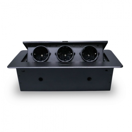 Розетка горизонтальная выдвижная 3 Euro 16A RocketSocket, проводка, цвет черный