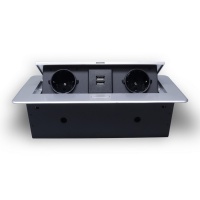 Розетка горизонтальная выдвижная 2 Euro 16A, 2 USB A с блоком 5В/2.1А RocketSocket, проводка, цвет серый