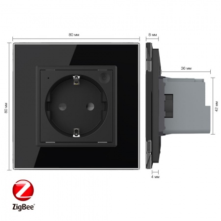 Розетка электрическая ZigBee (Wi-Fi) с заземлением защитными шторками 16A 1 пост Черная