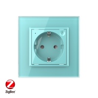Розетка электрическая ZigBee (Wi-Fi) с заземлением защитными шторками 16A 1 пост Зеленая